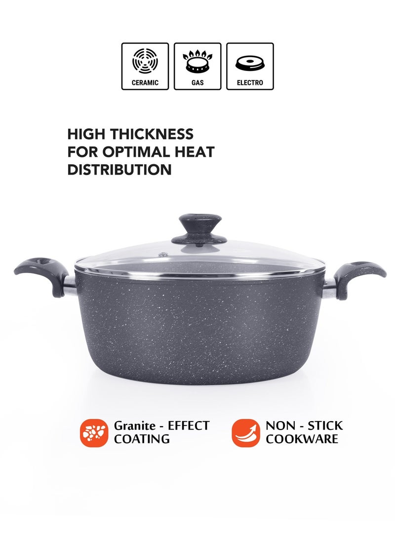 Grandi Granite Coated Pots And Pans Cookware Titanium  Set 11 PCS With Non-Stick Surfaces, Bakelite Handles, glass Lids , PFOA Free- Grey - Image 5
